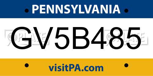 GV5B485 Pennsylvania License Plate