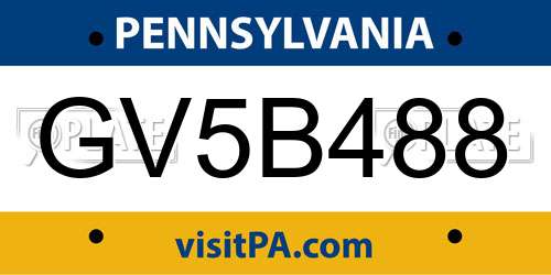 GV5B488 Pennsylvania License Plate
