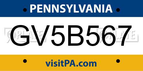 GV5B567 Pennsylvania License Plate