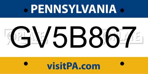 GV5B867 Pennsylvania License Plate