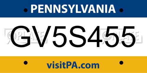 GV5S455 Pennsylvania License Plate