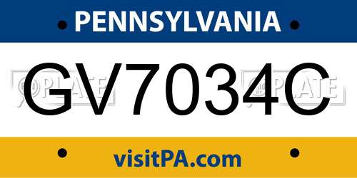 GV7034C Pennsylvania License Plate
