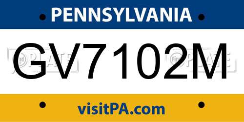GV7102M Pennsylvania License Plate