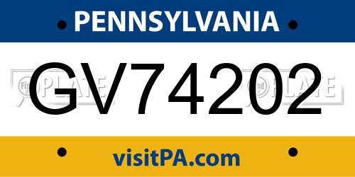 GV74202 Pennsylvania License Plate