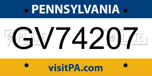 GV74207 Pennsylvania License Plate