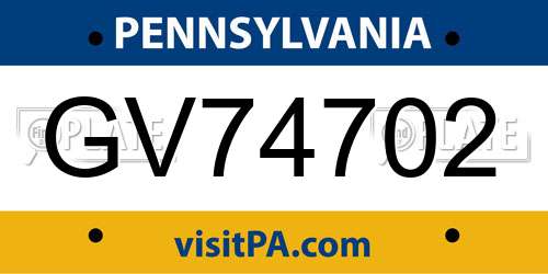 GV74702 Pennsylvania License Plate