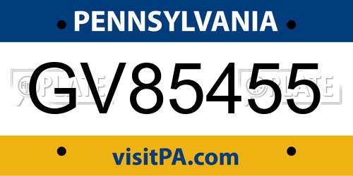 GV85455 Pennsylvania License Plate