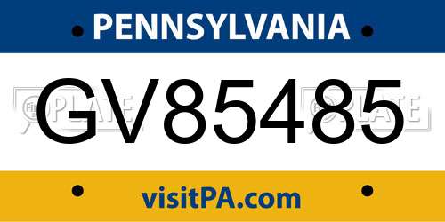 GV85485 Pennsylvania License Plate