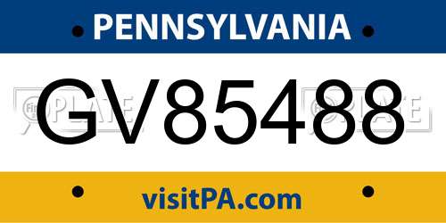 GV85488 Pennsylvania License Plate
