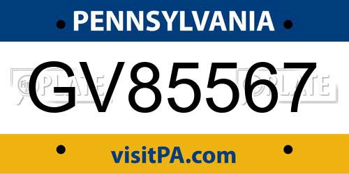 GV85567 Pennsylvania License Plate