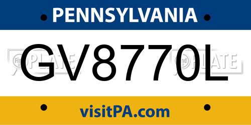 GV8770L Pennsylvania License Plate