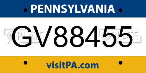GV88455 Pennsylvania License Plate