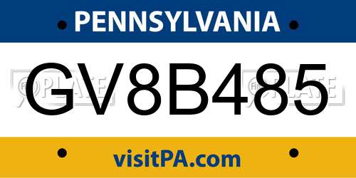 GV8B485 Pennsylvania License Plate
