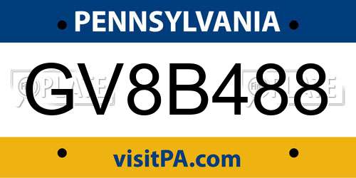 GV8B488 Pennsylvania License Plate