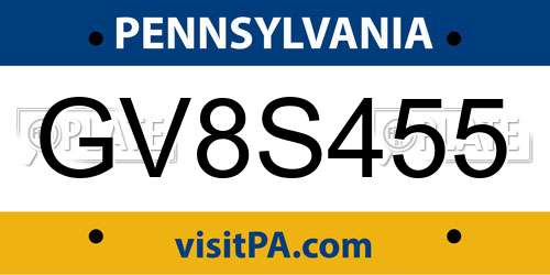 GV8S455 Pennsylvania License Plate