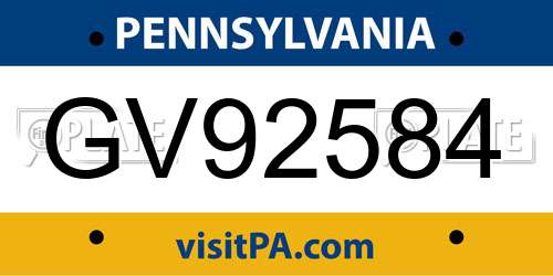 GV92584 Pennsylvania License Plate