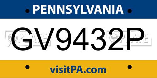 GV9432P Pennsylvania License Plate