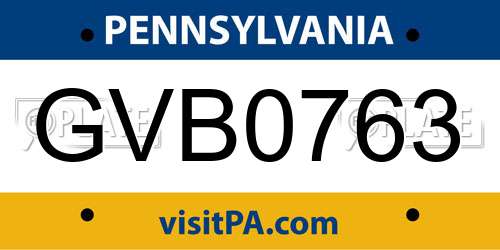 GVB0763 Pennsylvania License Plate