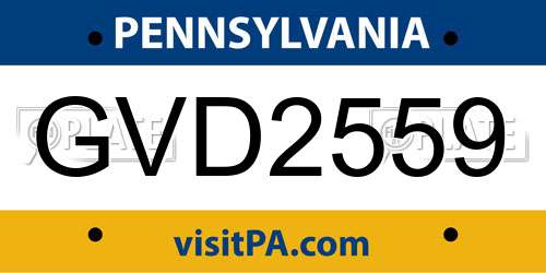 GVD2559 Pennsylvania License Plate