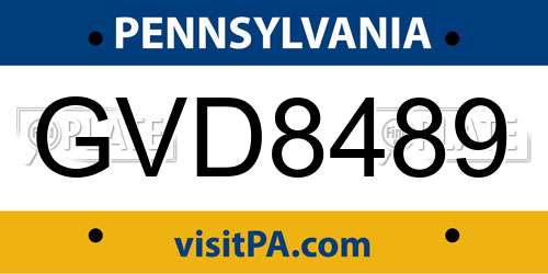 GVD8489 Pennsylvania License Plate