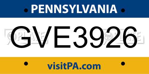 GVE3926 Pennsylvania License Plate
