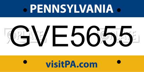 GVE5655 Pennsylvania License Plate
