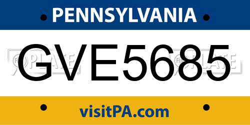 GVE5685 Pennsylvania License Plate