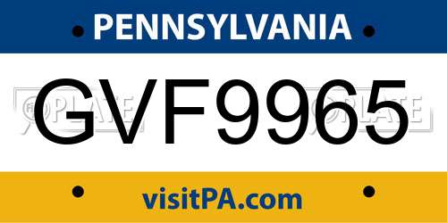 GVF9965 Pennsylvania License Plate