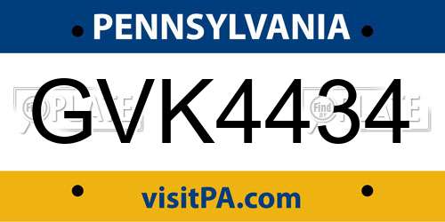 GVK4434 Pennsylvania License Plate