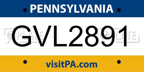 GVL2891 Pennsylvania License Plate