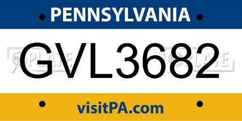 GVL3682 Pennsylvania License Plate