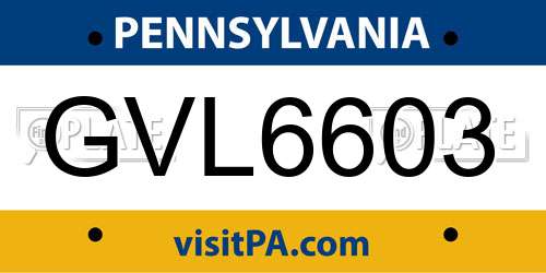 GVL6603 Pennsylvania License Plate
