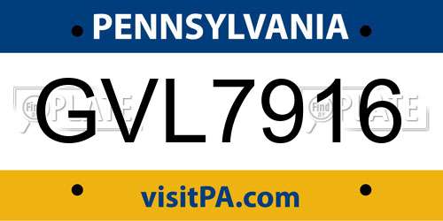 GVL7916 Pennsylvania License Plate