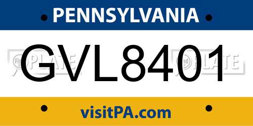 GVL8401 Pennsylvania License Plate