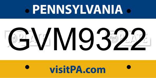 GVM9322 Pennsylvania License Plate