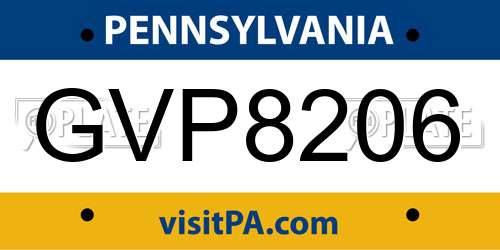 GVP8206 Pennsylvania License Plate