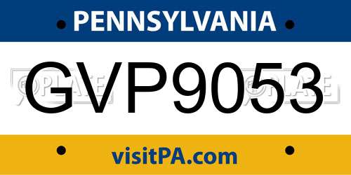 GVP9053 Pennsylvania License Plate