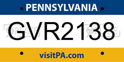 GVR2138 Pennsylvania License Plate