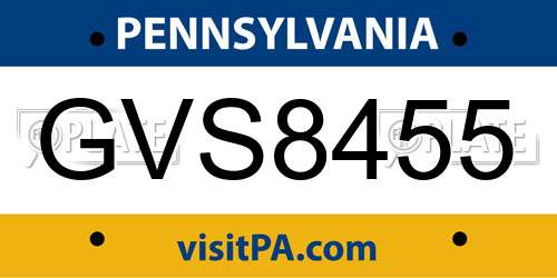 GVS8455 Pennsylvania License Plate