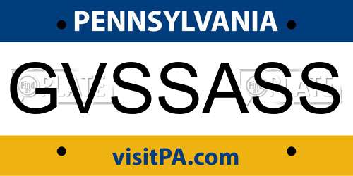 GVSSASS Pennsylvania License Plate