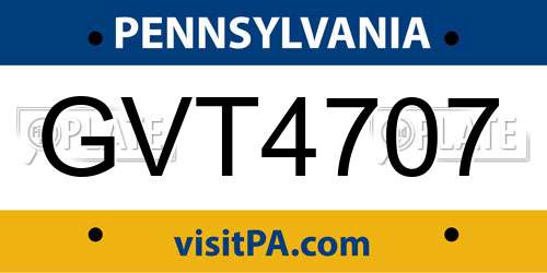 GVT4707 Pennsylvania License Plate