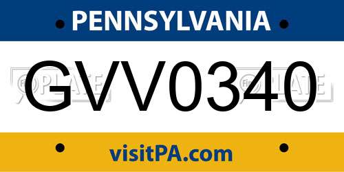 GVV0340 Pennsylvania License Plate