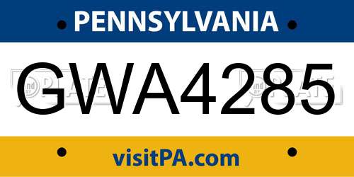 GWA4285 Pennsylvania License Plate