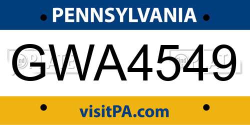 GWA4549 Pennsylvania License Plate