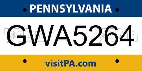 GWA5264 Pennsylvania License Plate