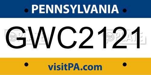 GWC2121 Pennsylvania License Plate