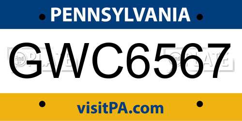 GWC6567 Pennsylvania License Plate