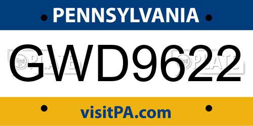 GWD9622 Pennsylvania License Plate