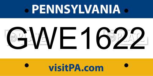 GWE1622 Pennsylvania License Plate
