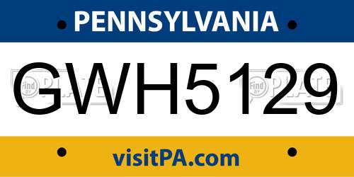 GWH5129 Pennsylvania License Plate
